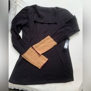 NWT black turtleneck with brown cuff